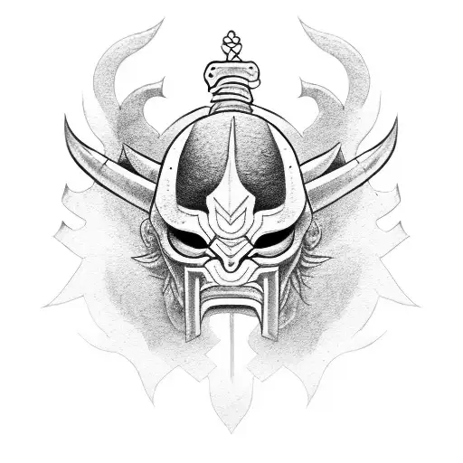 Oni Mask With A Sword Embedded In It