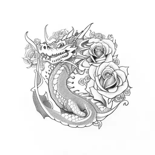 Dragon With Roses And Music Notes