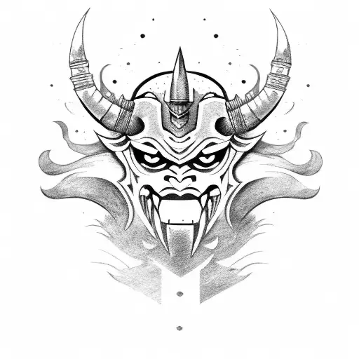 Oni Mask With A Sword Embedded In It