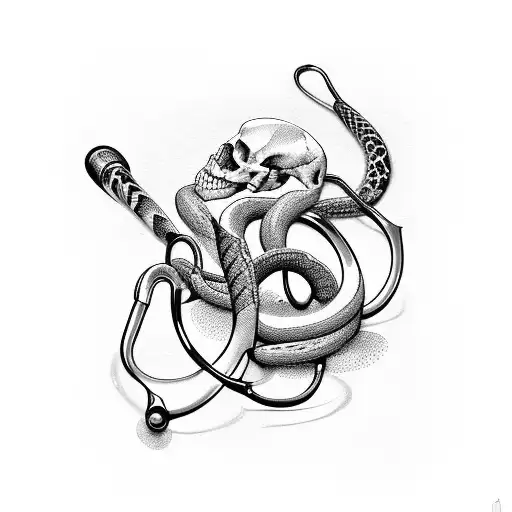 A Doctor's Stethoscope Entwined With A Snake And A Skull
