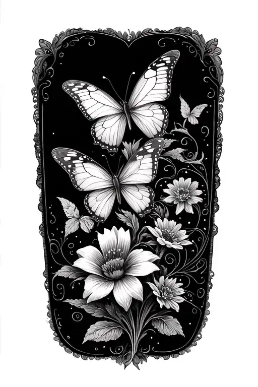 Flowers And Butterflies With Swirls