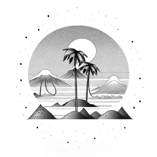 Palm Trees Mountains Sun