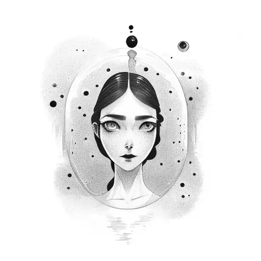 Girl In Hand Mirror With Space Dripping Out Of Mirror And Her Eyes