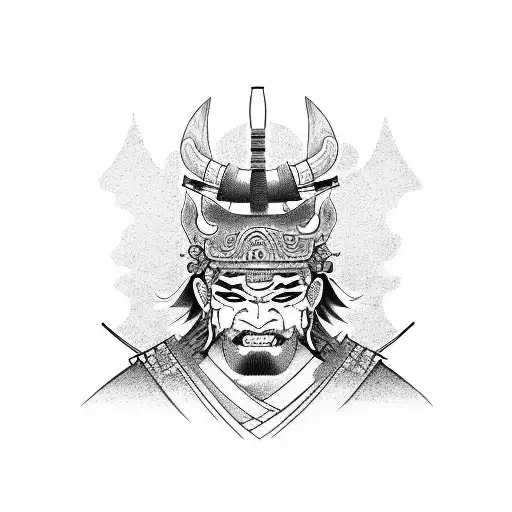 Complete Samurai With Half Oni Mask And A Japanese Castle In The Background