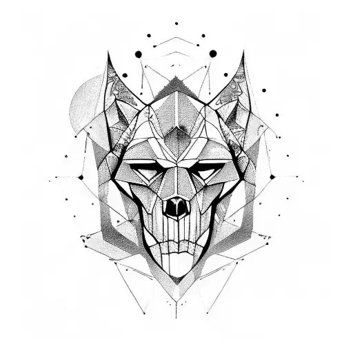 Half Geometric Skull And Wolf And Half Real