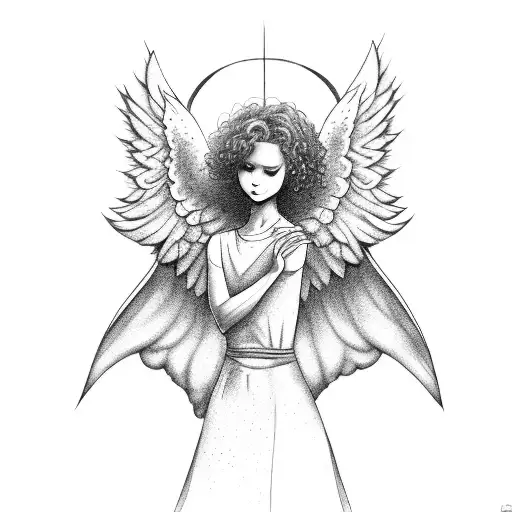 Girl With Curly Hair And Angel Wings Lying Down With Hand Over Head