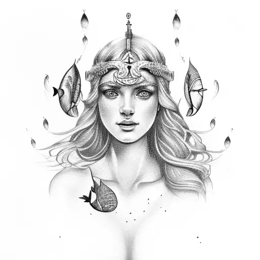 A Greek Goddess Surrounded By Swimming Fish