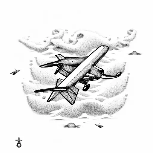 An Airplane Flying Over A Beach With Musical Notes In The Sky