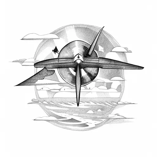 An Airplane Flying Over A Beach With Musical Notes In The Sky