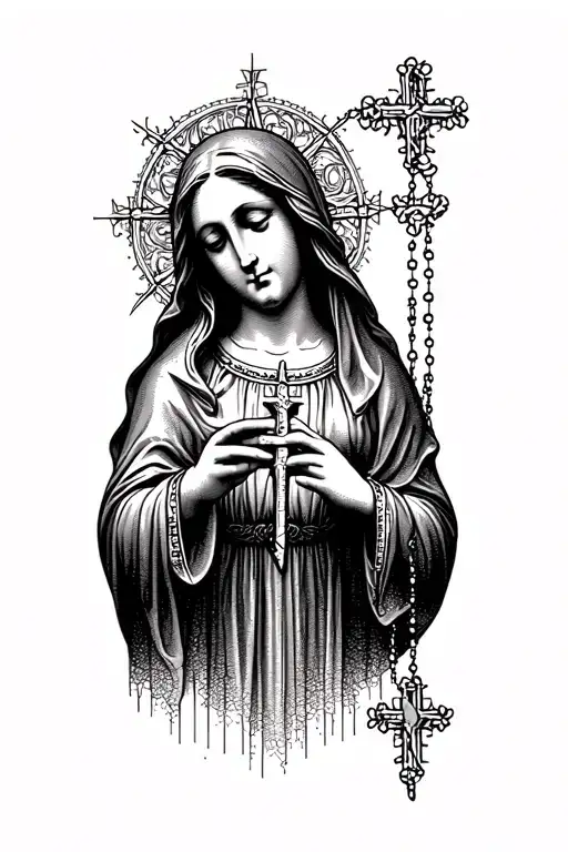Virgin Mary Holding Rosary With Gothic Theme