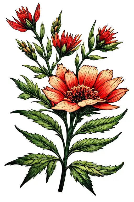 Indian Paintbrush Flower With Leaves And Greenery