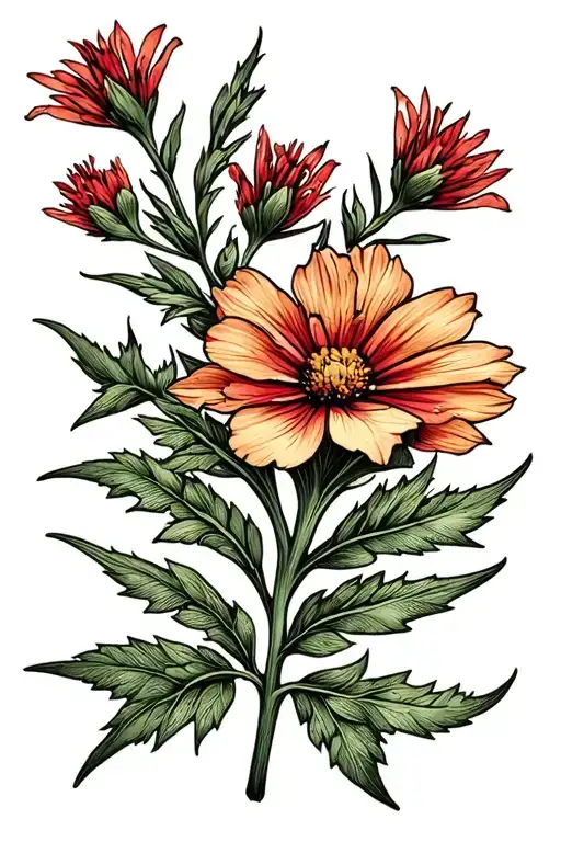 Indian Paintbrush Flower With Leaves And Greenery