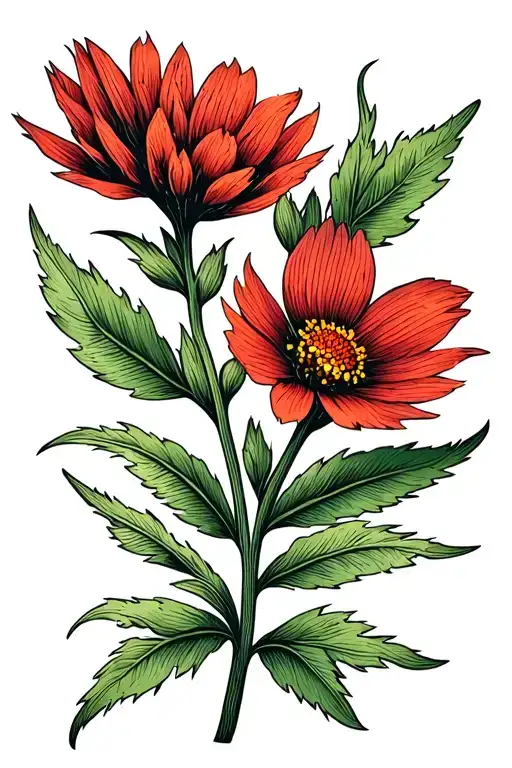 Indian Paintbrush Flower With Leaves And Greenery