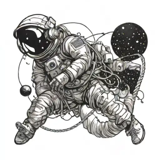 Astronaut Floating In Space With Electrical Wires Forming Constellations Around Them