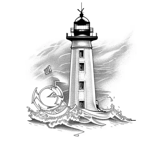 Realistic Lighthouse With Celtic Accent And Crashing Waves At The Base