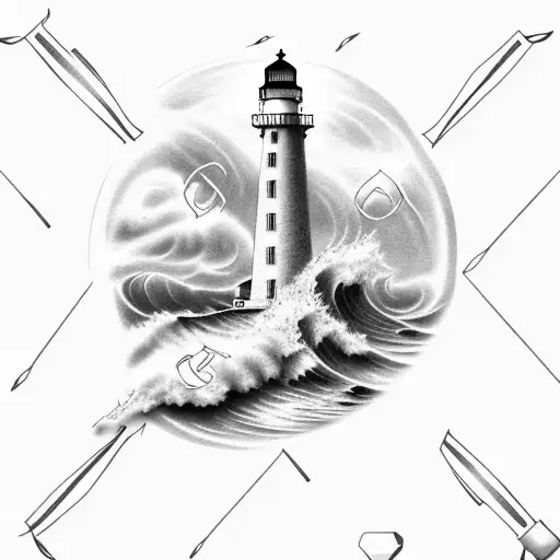Realistic Lighthouse With Celtic Accent And Crashing Waves At The Base