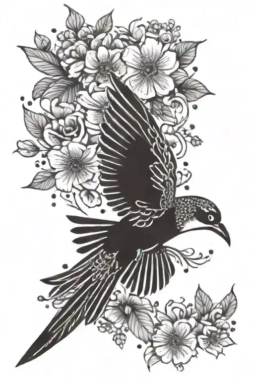 Bird Flying Flowers