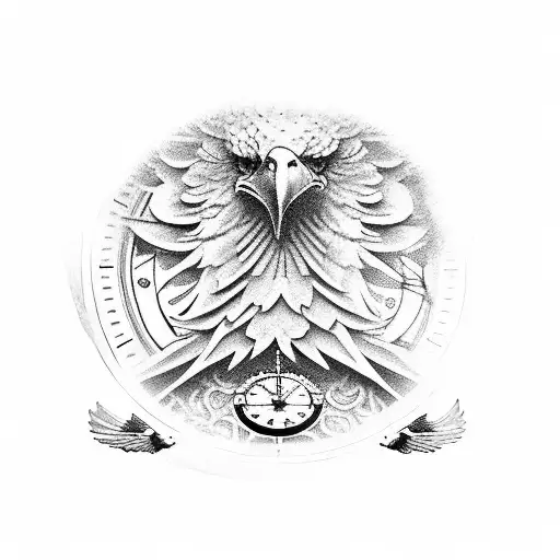 Eagle Next To A Grandfather Clock