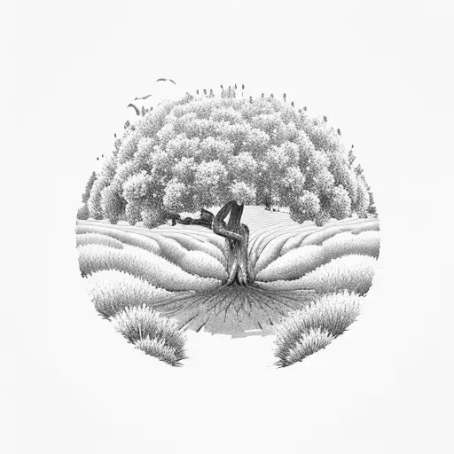 A Serene Lavender Field With A Spiritual Symbol Integrated Into The Landscape