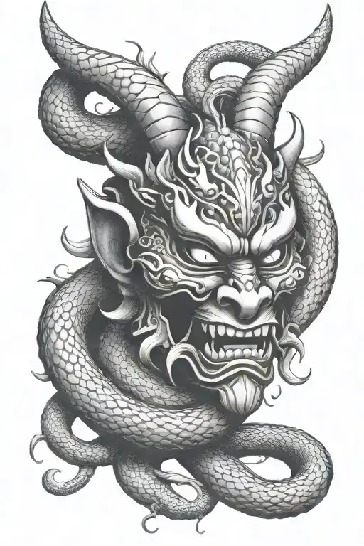 Oni Mask Surrounded With Snake Intertwined