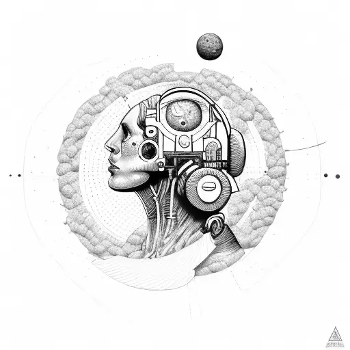 A Futuristic Astronaut Falling Into A Brain-shaped