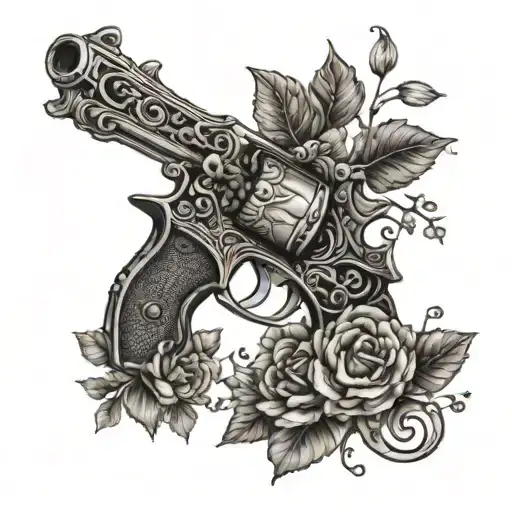 An Intricate Gun Design With Vines And Flowers Representing Growth And Life
