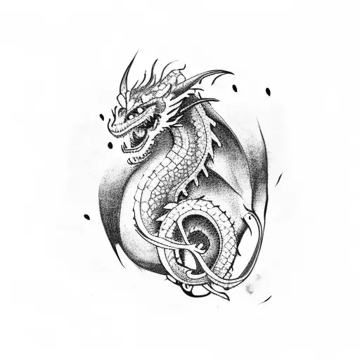 A Dotwork Tattoo Of A Dragon Wrapped Around A Music Note