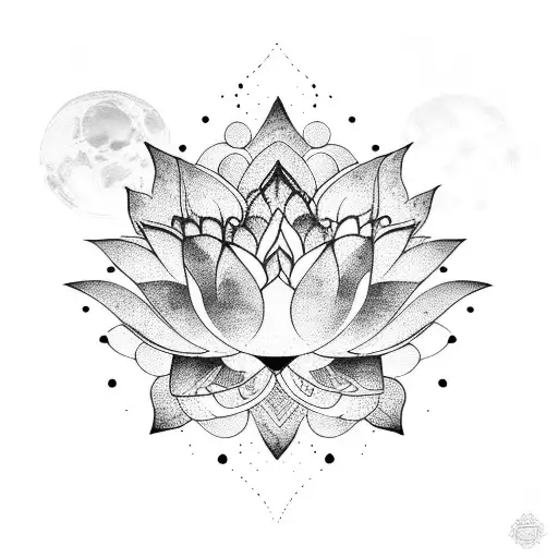 Lotus Flower And Moon With Stars