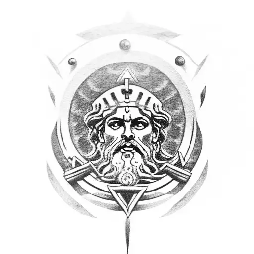 Poseidon With Lightning Coming Out Of His Eyes With Acropolis And A Greek Flag In The Background