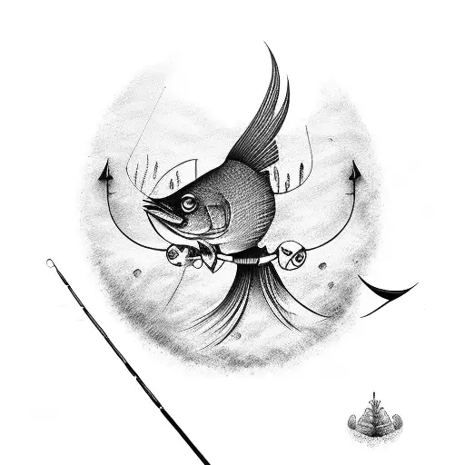 Fishing Pole And Cardinal