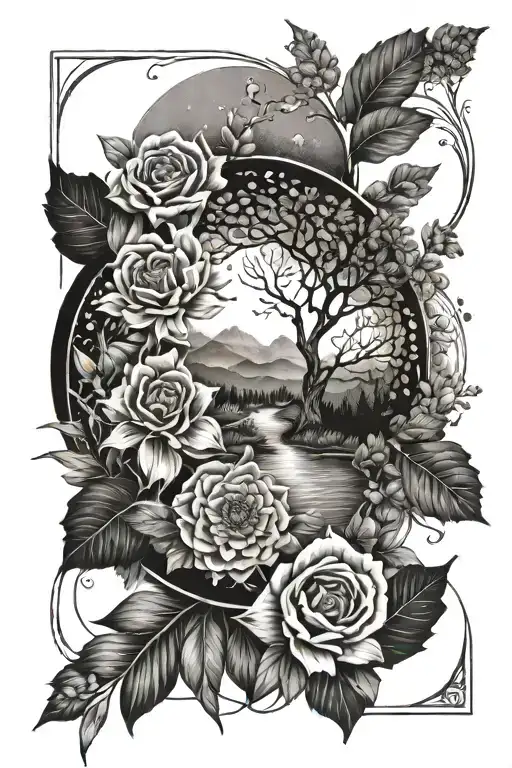 Family Tattoo Design Incorporating Elements Of Nature