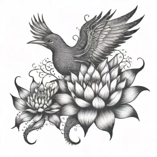 Lotus And Phoenix Bird