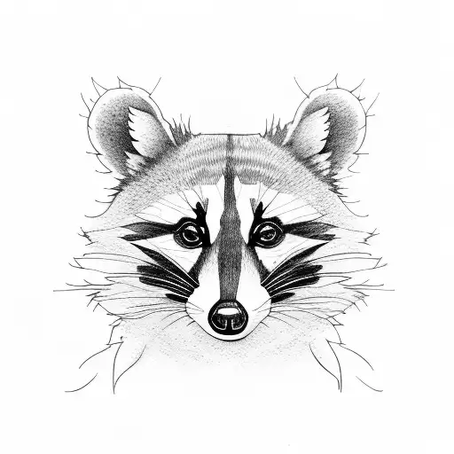 Line Art Tattoo Of Raccoon And Cat