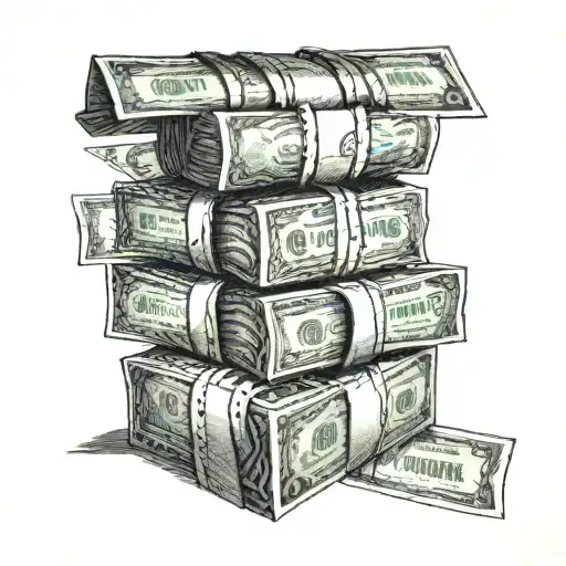 A Dotwork Tattoo Of A Stack Of Money With The Words 'Future Millionaire' Incorporated In The Design