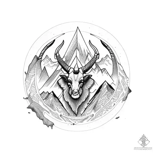 Capricorn With Mountains