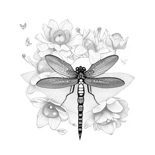 Dragonfly With Flowers