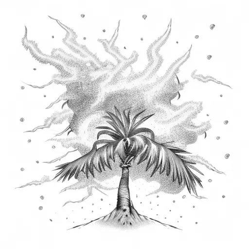 A Palm Tree With Lightning Bolts As Branches