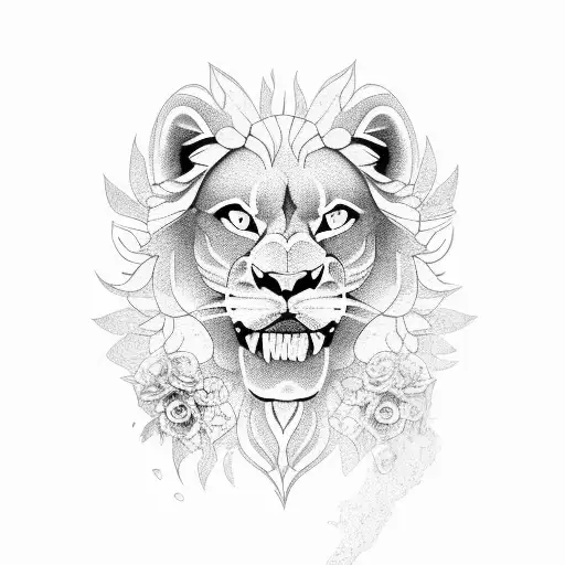 Roaring Lion With Flowers