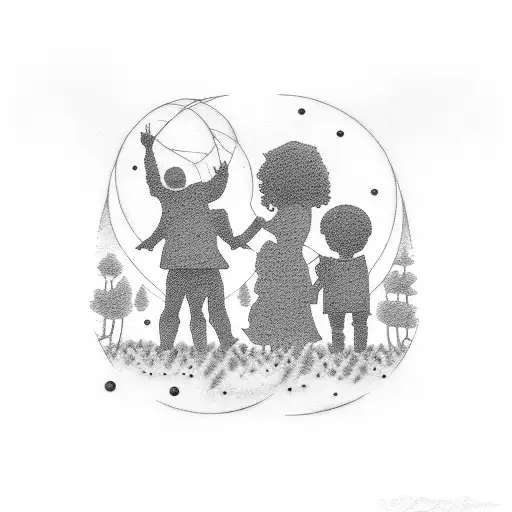 Silhouette Of Four Grandparents With Little Grandson In The Center