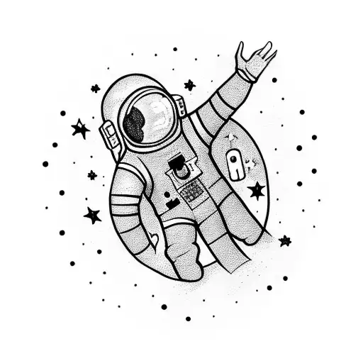 Full Body Astronaut With Stars Around Him Reaching For Something Infront