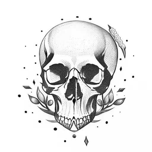 A Skull Adorned With Intricate Words And Weapons