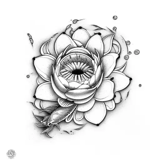 2 Koi With Water Lily And Daisy Wreath