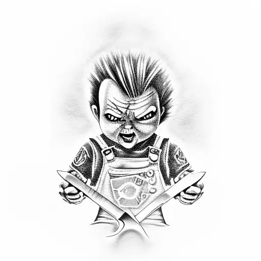 Chucky Holding Up Knife Inside A Diamond