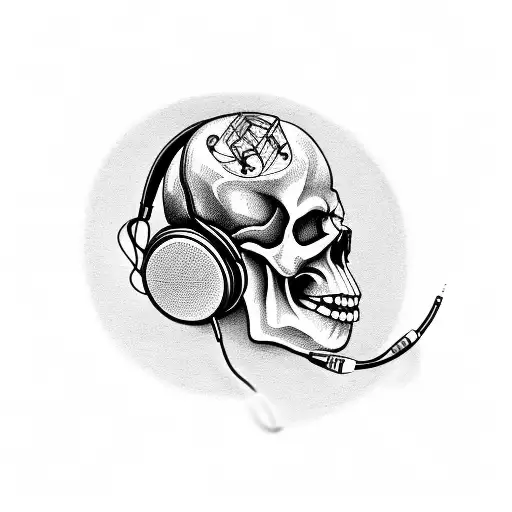 A Skull Wearing Headphones With Music Notes As Smoke
