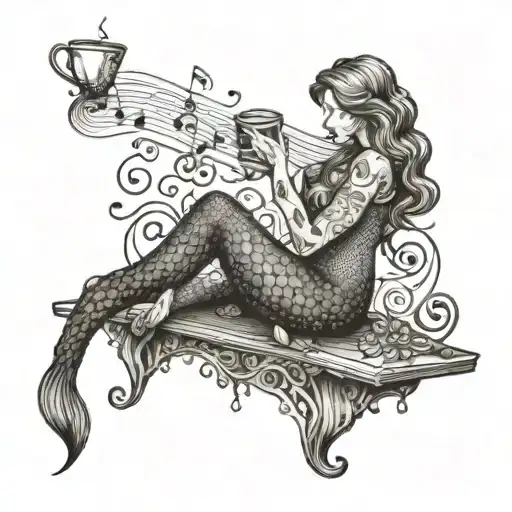A Mermaid Sipping Coffee While Sitting On A Musical Note