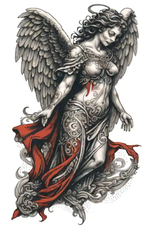 Angel Tattoo With Red Details