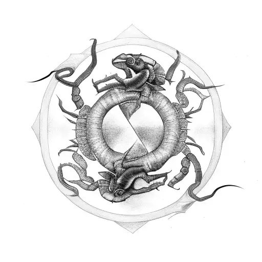 A Black Scorpion With Tale Aroung An Yinyang Symbol