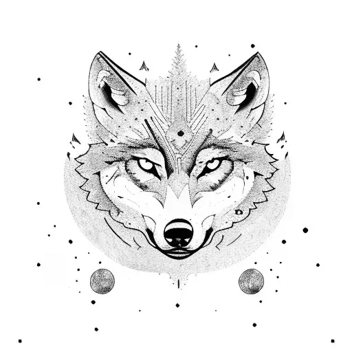 Wolf In Woods With Moon