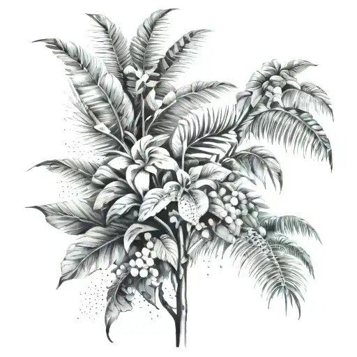 Tropical Flowers And Plam Trees Background Looking