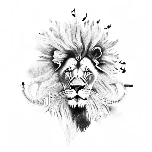 A Lion Holding A Guitar And Surrounded By Musical Instruments